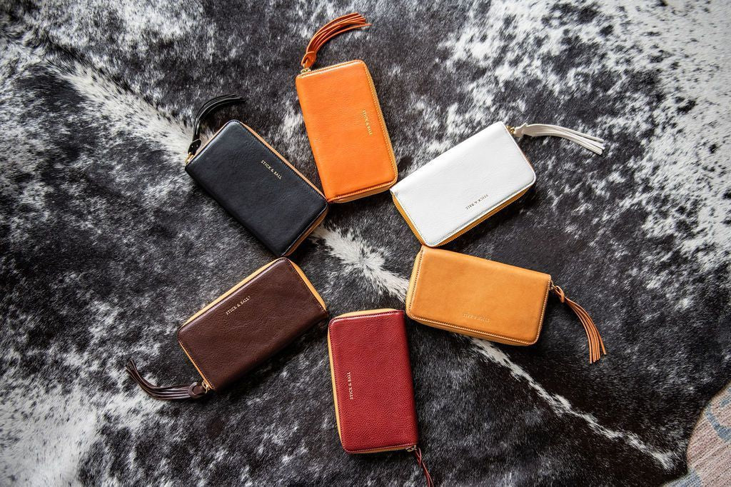 Stick and Ball Italian leather zip clutch wallets styling guide