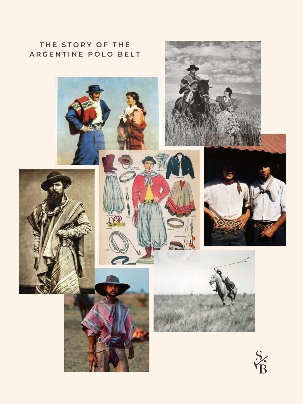 Argentine gauchos on horseback wearing traditional leather belts on the pampas