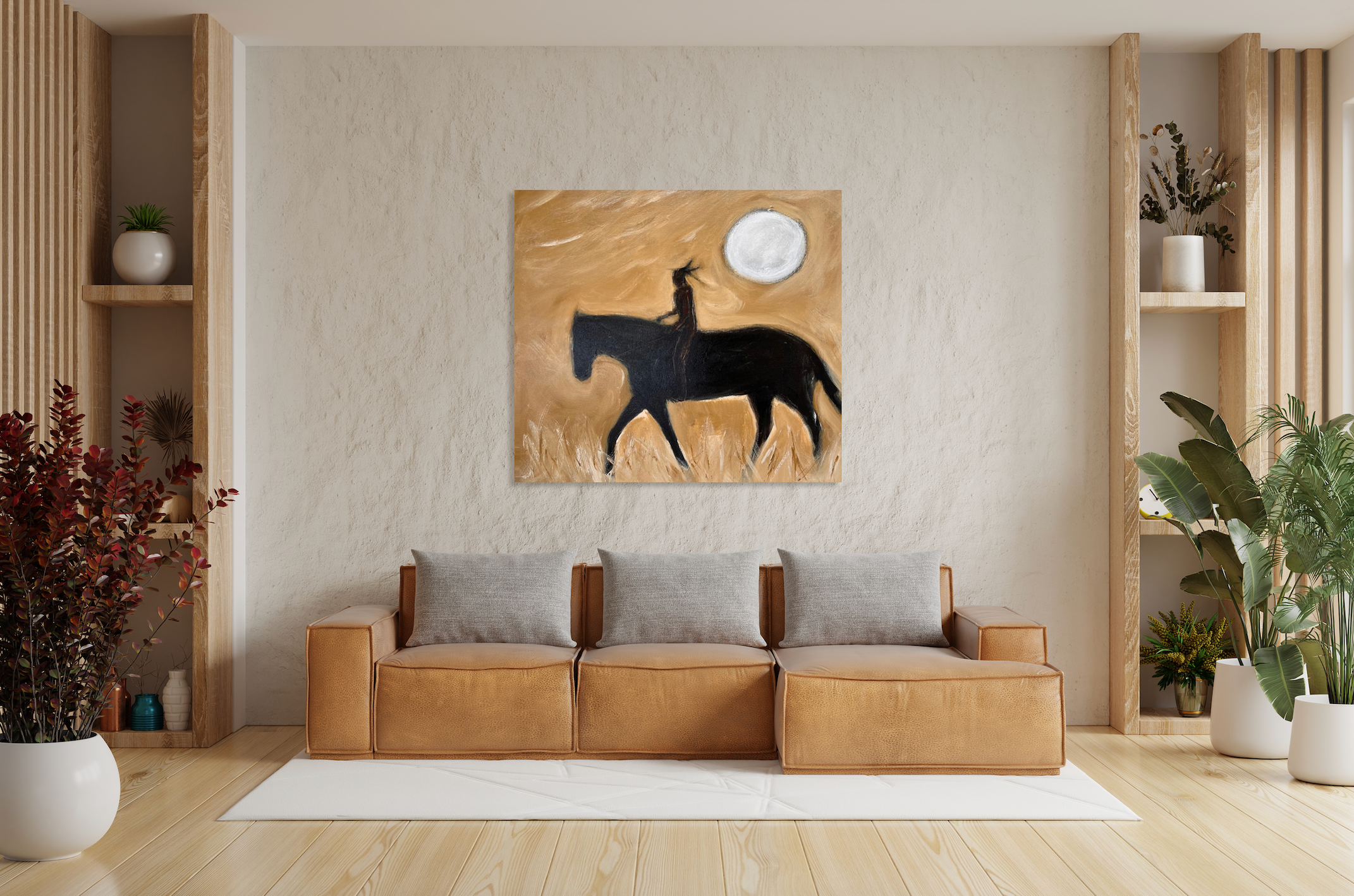 artist Karen Bezuidenhout with her equestrian-inspired fine art paintings