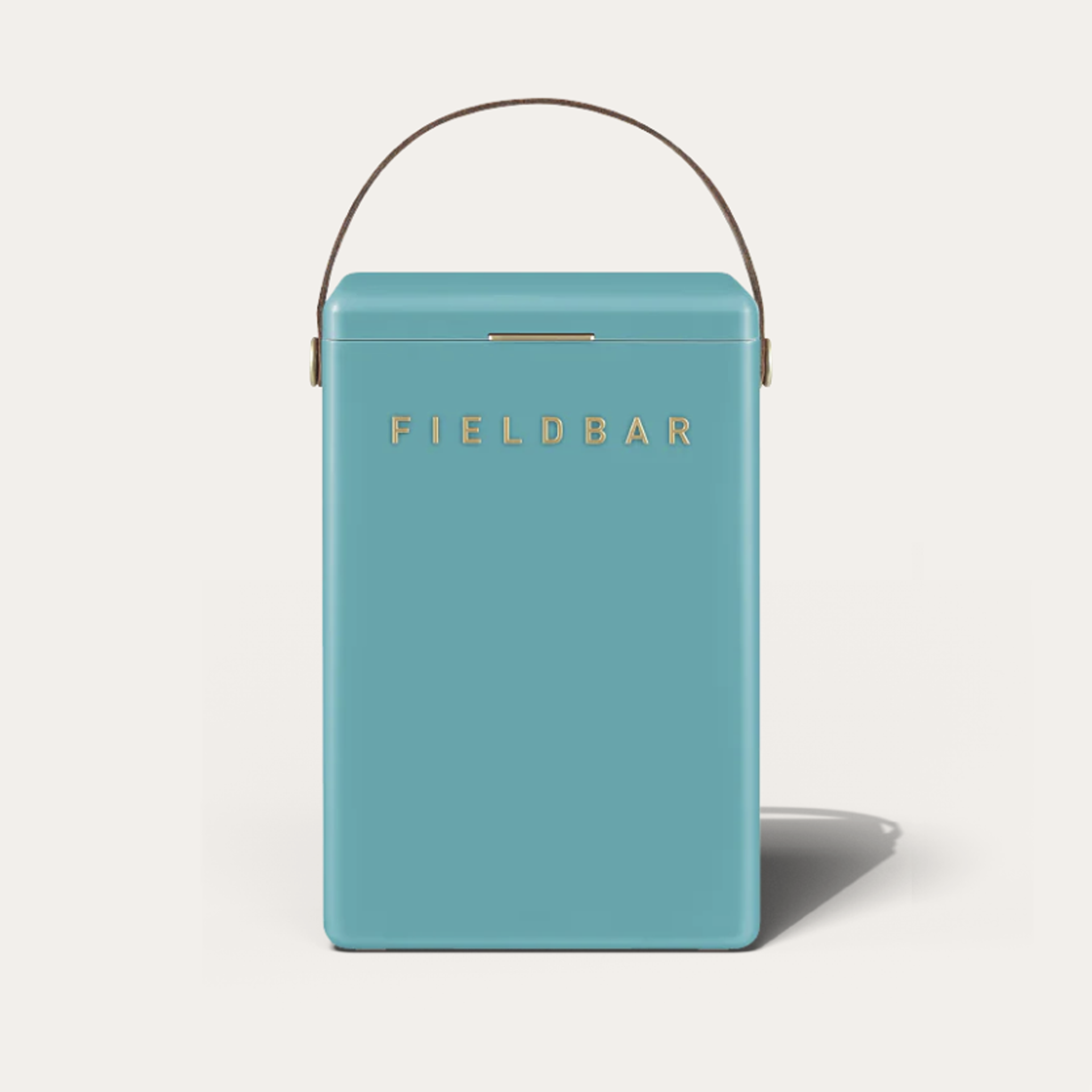 Teal cooler with 'FIELDBAR' branding on a light gray background
