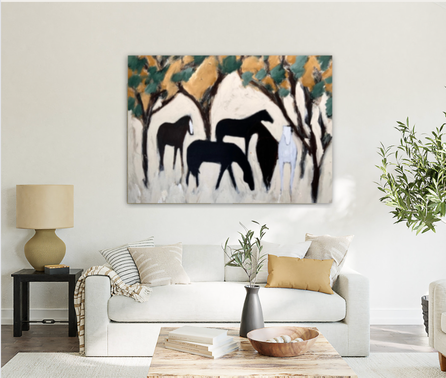 stick-and-ball-karen-bezuidenhout-original-painting-artwork-horses-and-trees-in-a-home-space