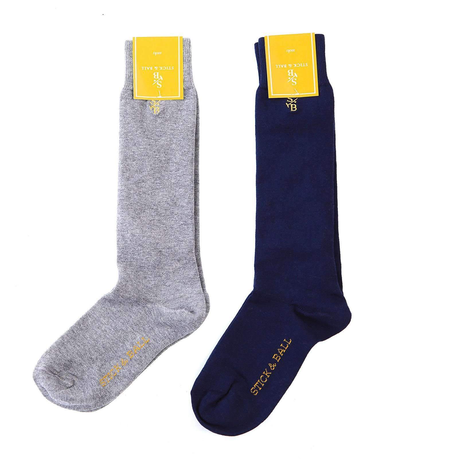 Men's Solid Logo Boot Socks - Navy - Grey - Stick & Ball