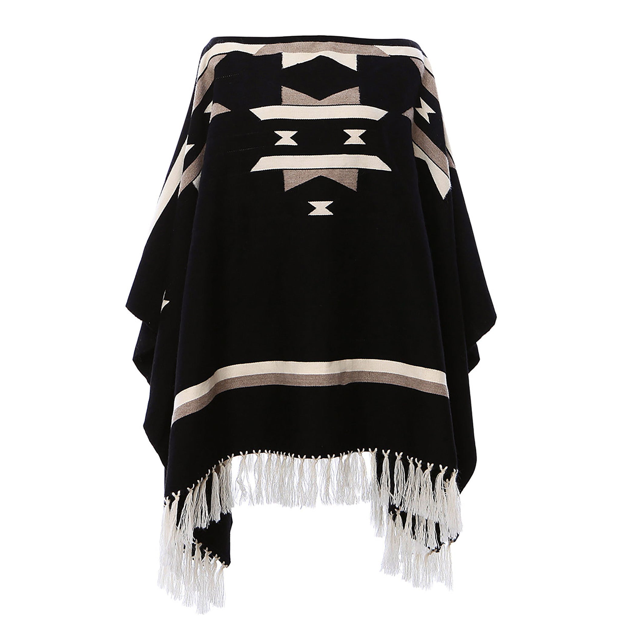Handwoven Unisex Starburst Alpaca Poncho with tassels - Stick & Ball