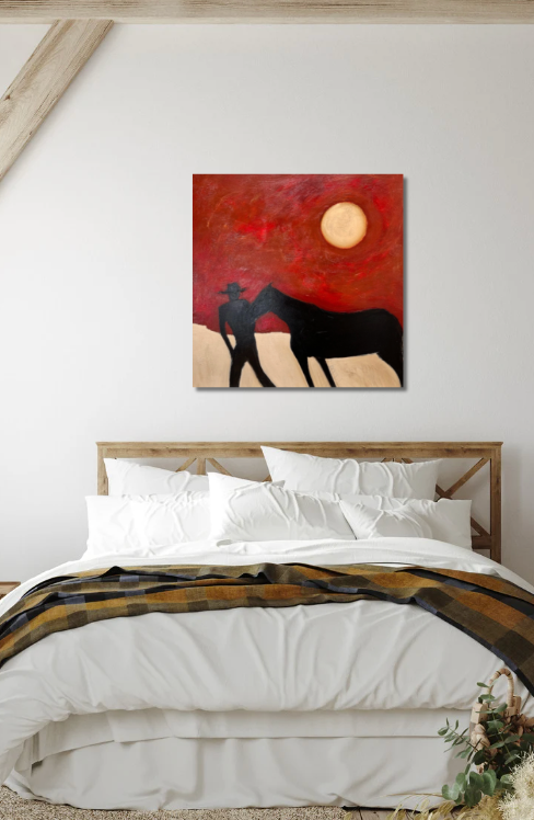 Stick & Ball-Sunset Man and Horse 36" x 36"-Art-