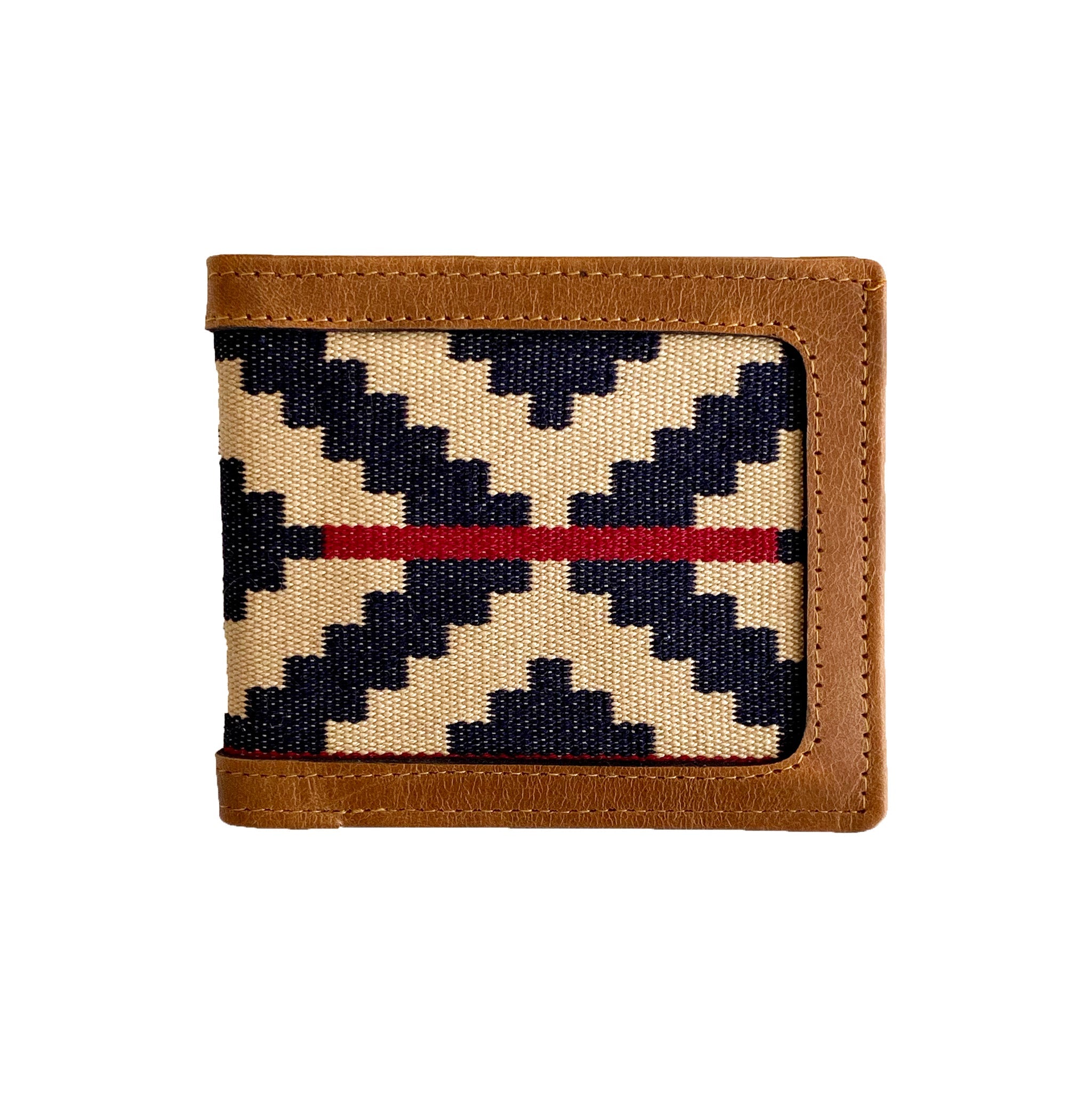 Stick & Ball-Men's Leather & Woven Wallet-Accessory-Navy w/ Red Stripe