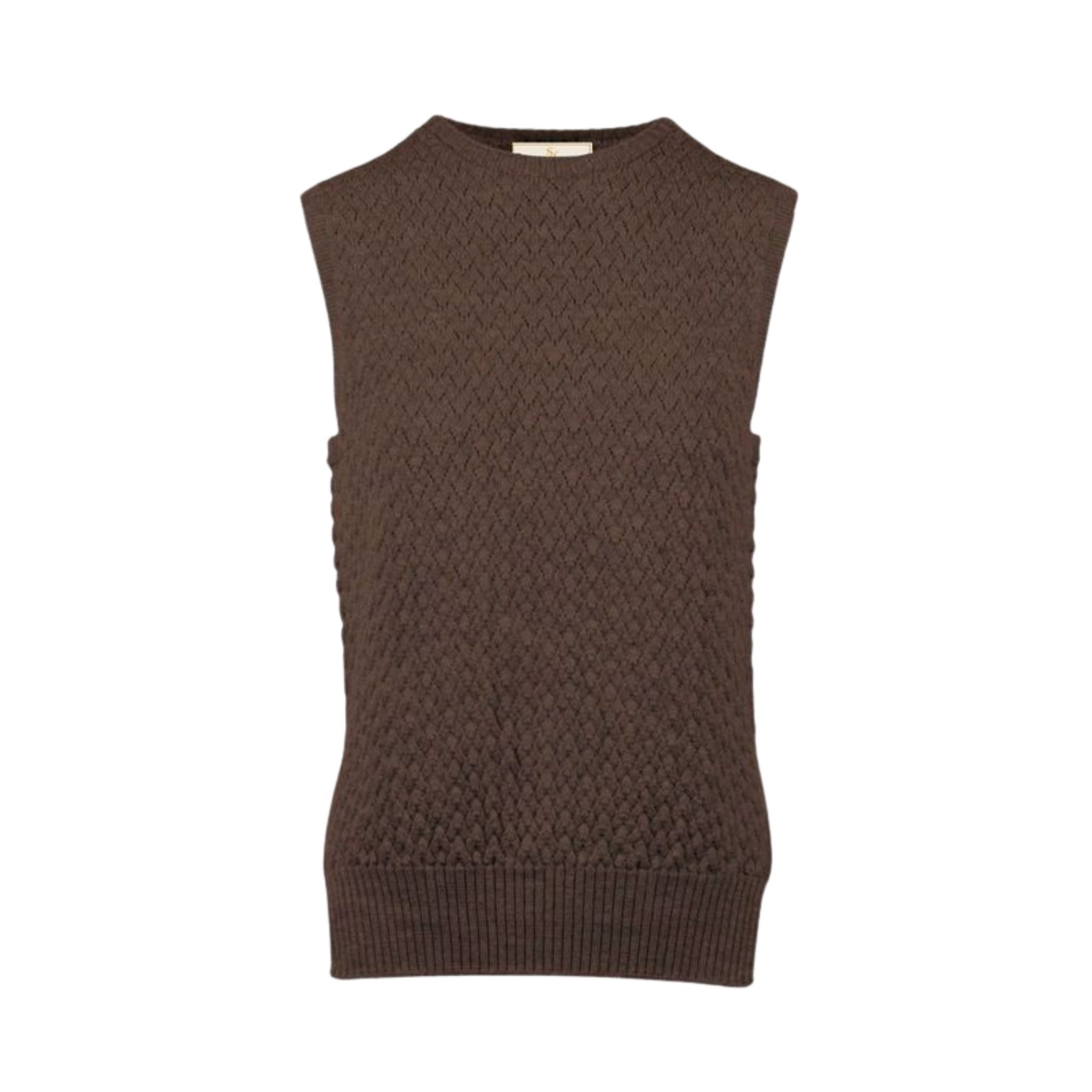 Brown knitted vest on a white background