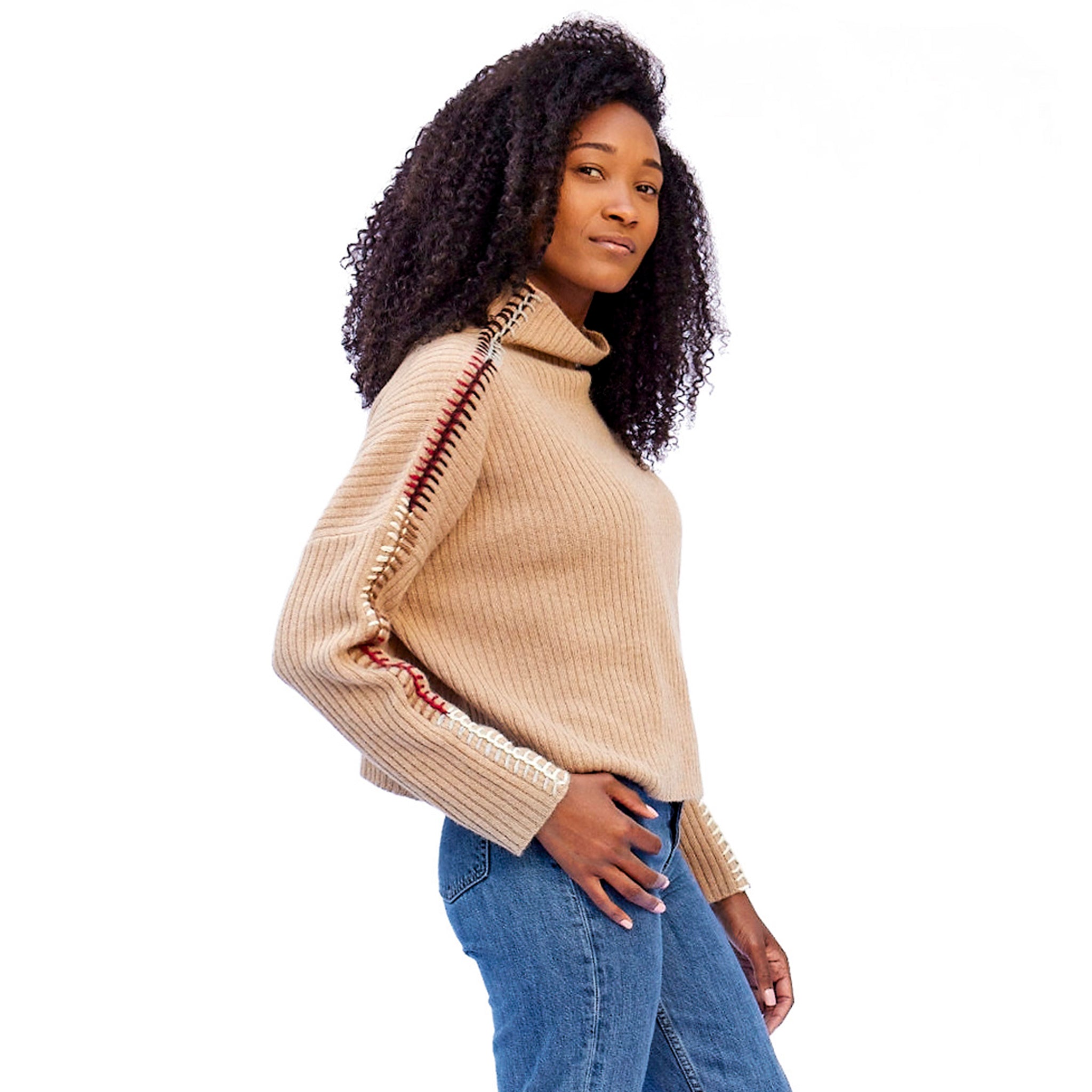 Stick & Ball-Blanket Stitch Turtleneck-