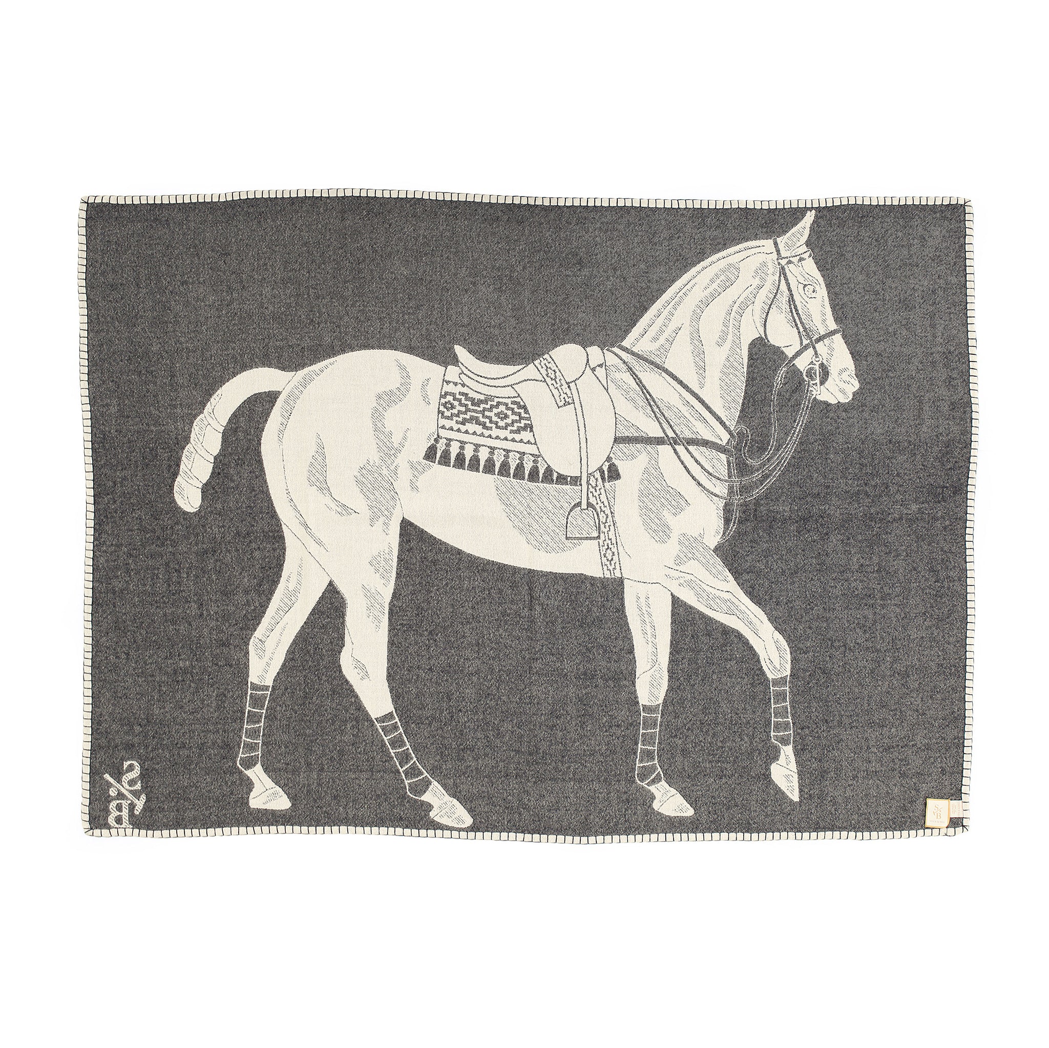 Rerverse Side of Jacquard-loomed Polo Pony Alpaca Throw Blanket - Charcoal - Stick & Ball