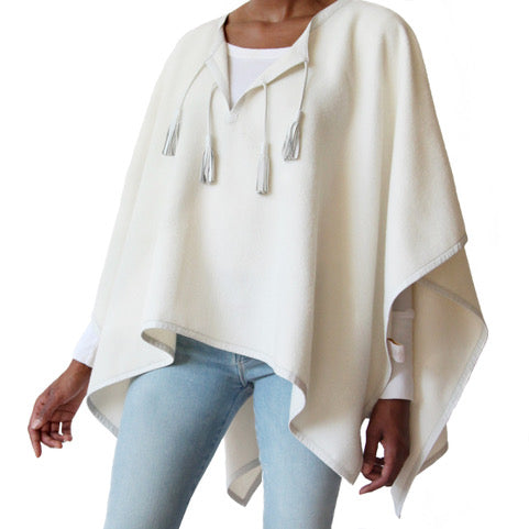 Stick & Ball-Leather Trim Tassel Alpaca Poncho-Apparel-