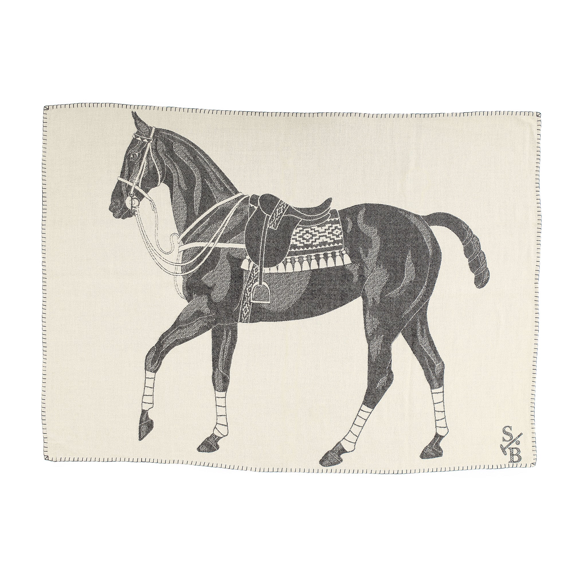 Jacquard-loomed Polo Pony Alpaca Throw Blanket - Charcoal - Stick & Ball