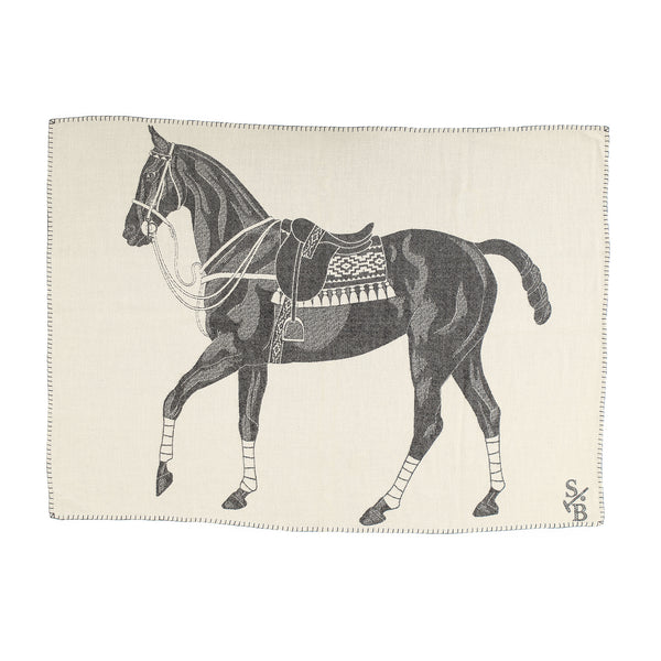 Jacquard-loomed Polo Pony Alpaca Throw Blanket - Charcoal - Stick & Ball 