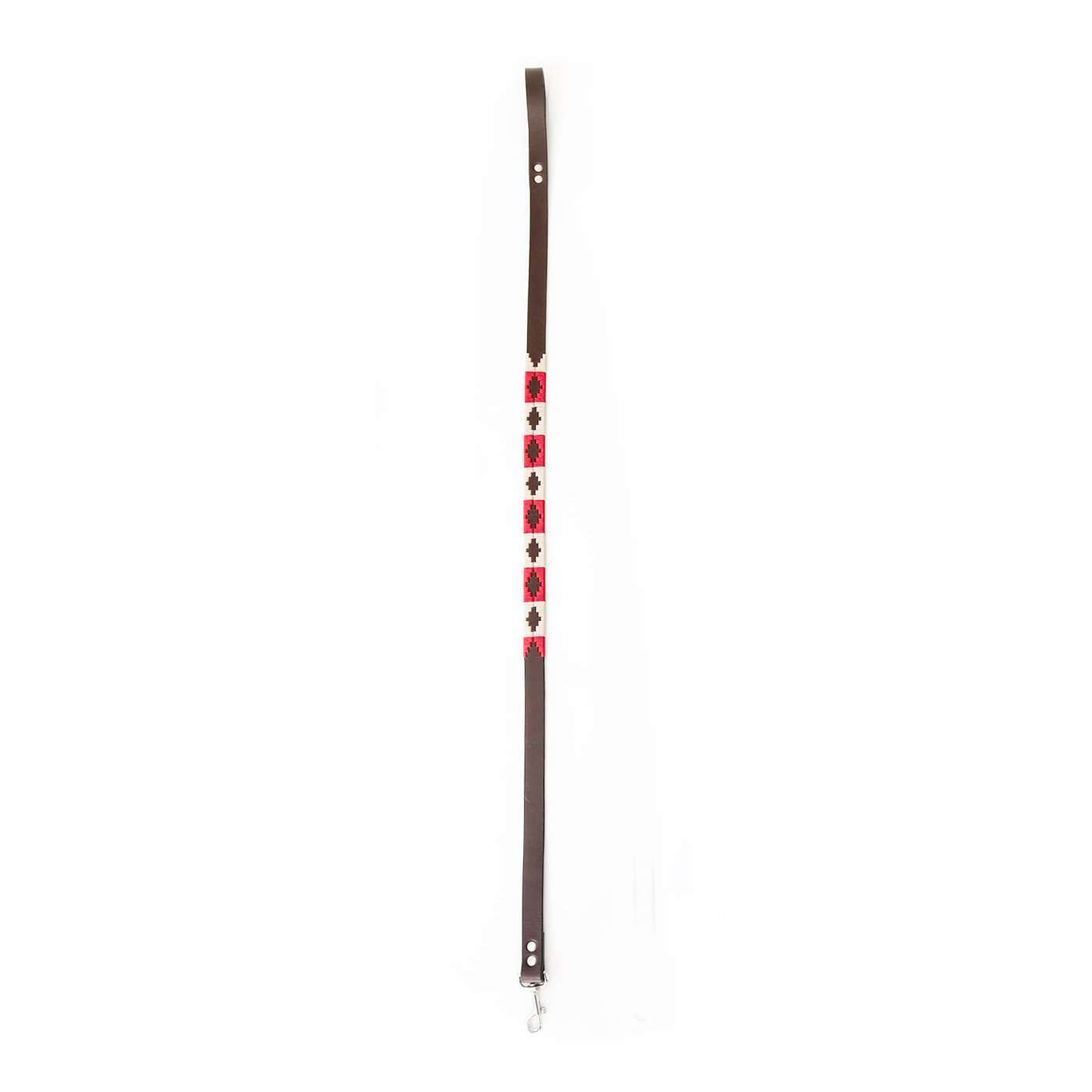 Hand-stitched Argentine Pampa Dog Leash - Red & Beige - Stick & Ball