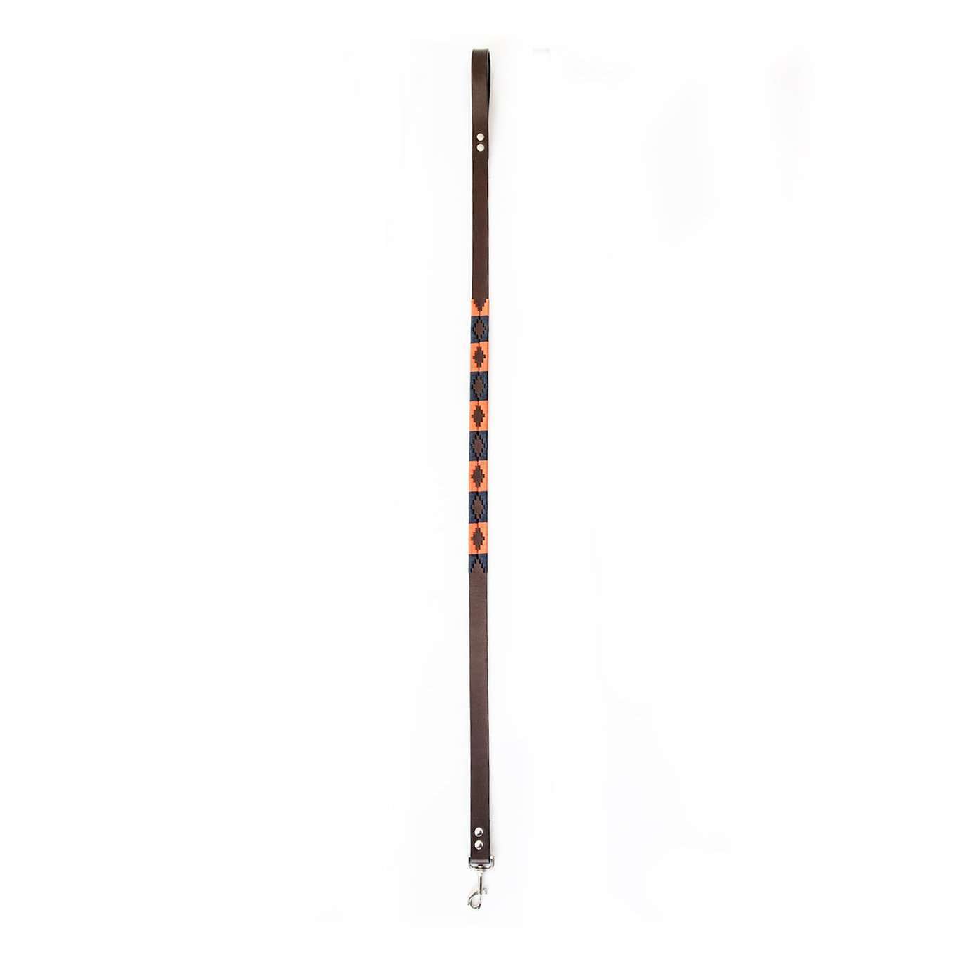 Hand-stitched Argentine Pampa Dog Leash - Navy & Orange - Stick & Ball