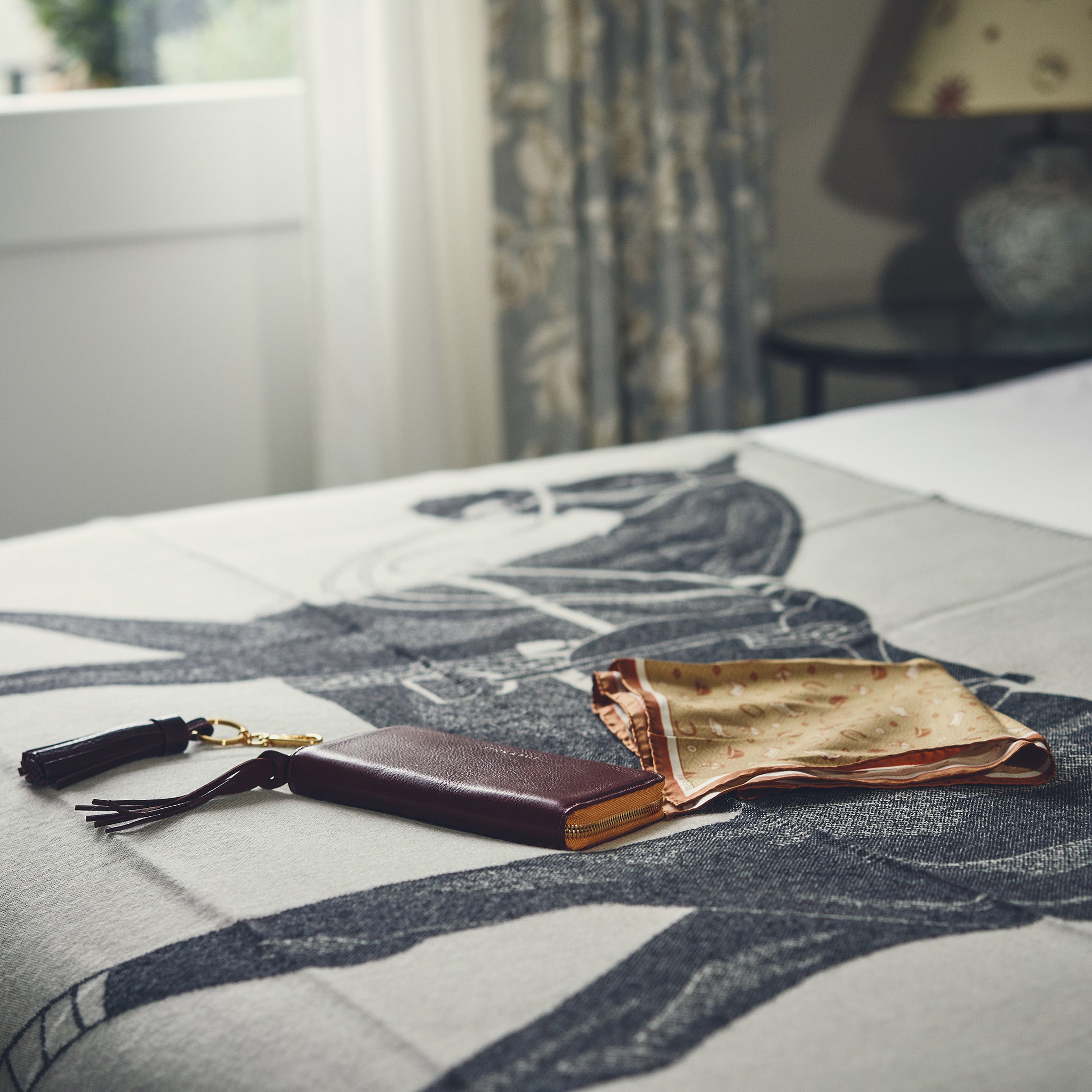 Polo Pony Alpaca Throw Blanket in Charcoal, Polo Essentials Silk Scarf & Zip Clutch Leather Wallet