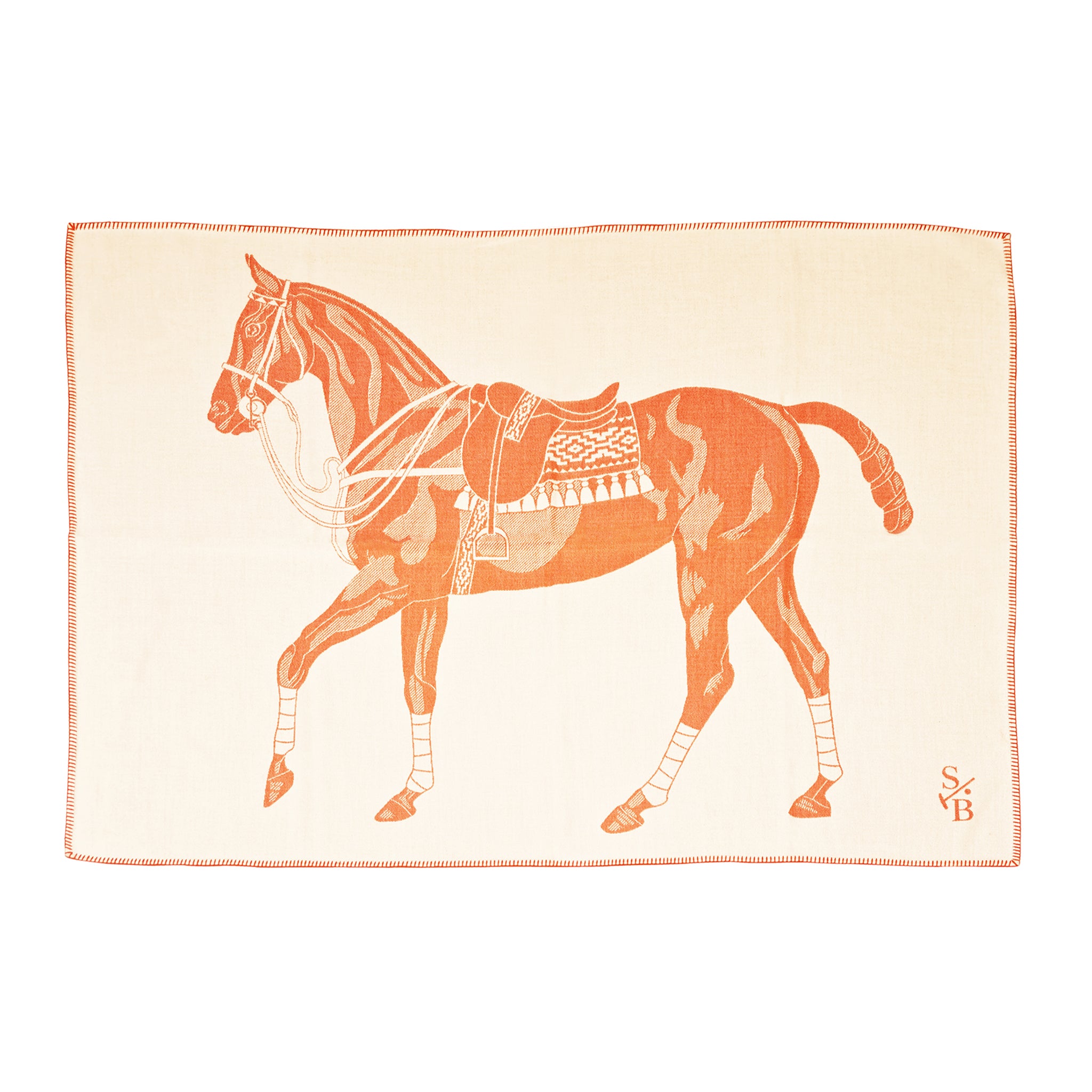 Stick & Ball-Stick & Ball Polo Pony Throw-Home Decor-Mandarina Orange & Ecru