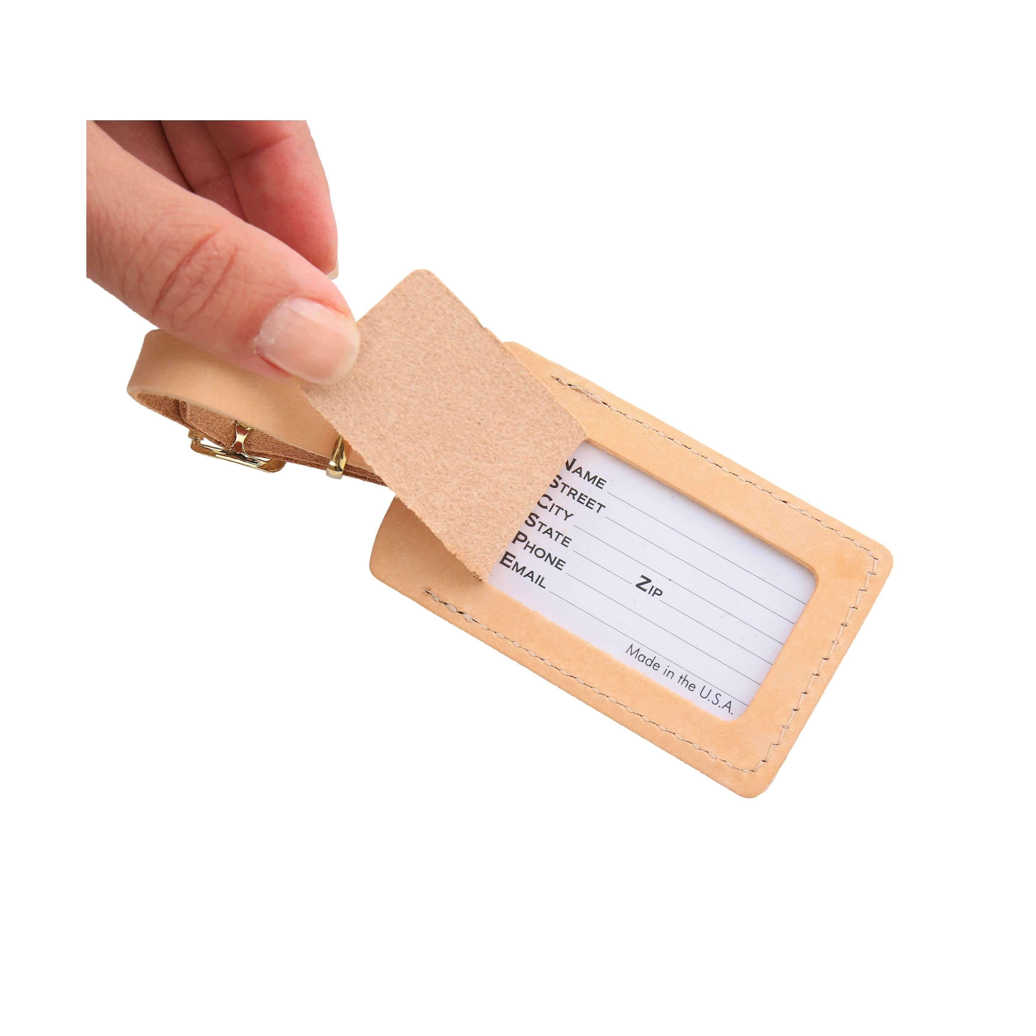 Handmade Leather Luggage Tag with signature Polo Pony - interior side, information - Stick & Ball