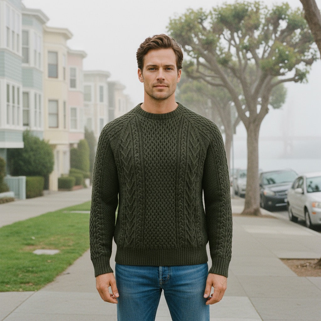 Stick and Ball Merino wool knitwear capsule collection styled on model