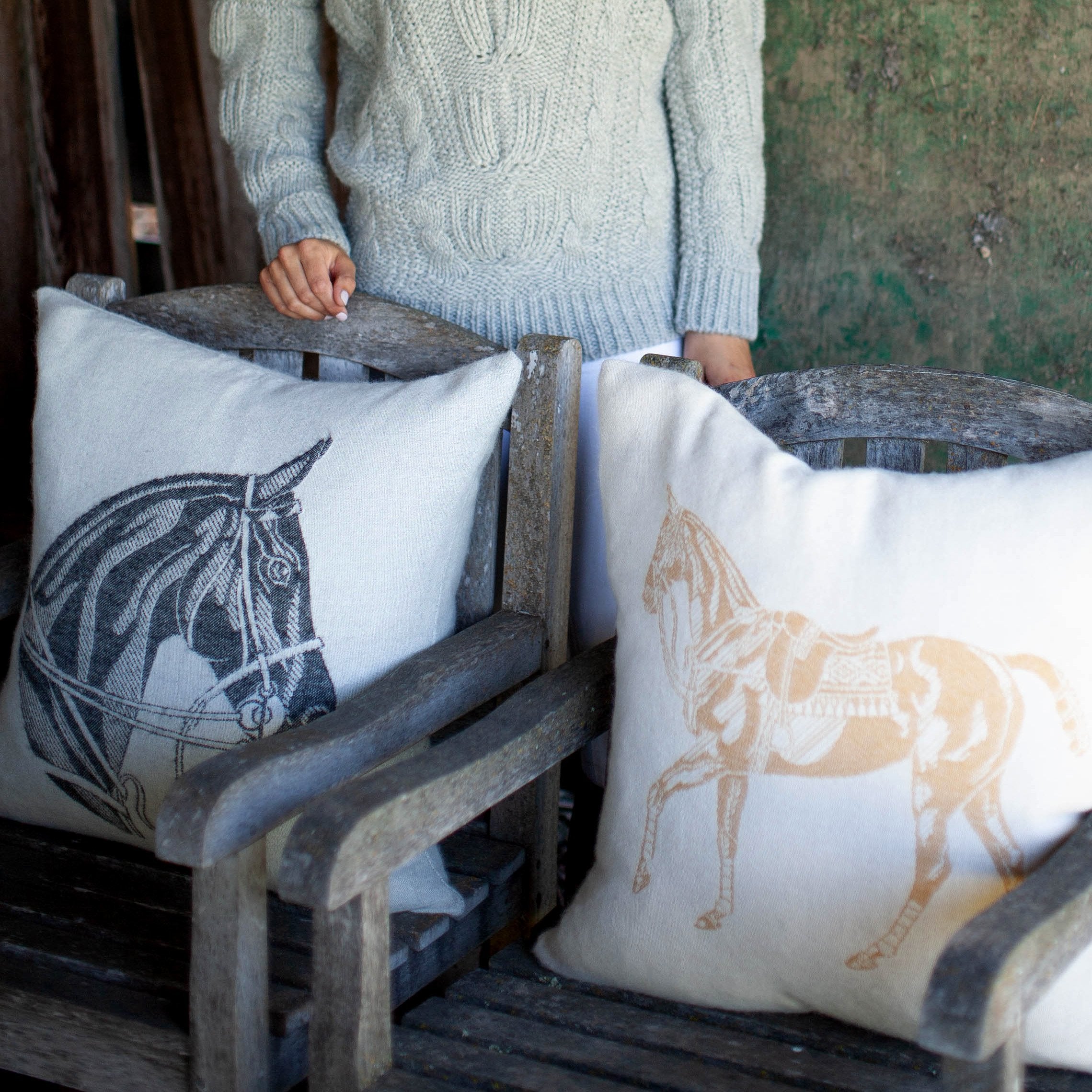 Sustainable Equestrian-inspired Alpaca Horse Head & Polo Pony Decorative Pillows - Stick & Ball