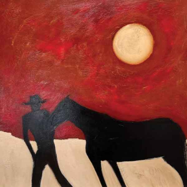 Sunset Man and Horse by Karen Bezuidenhout - 36" x 36"