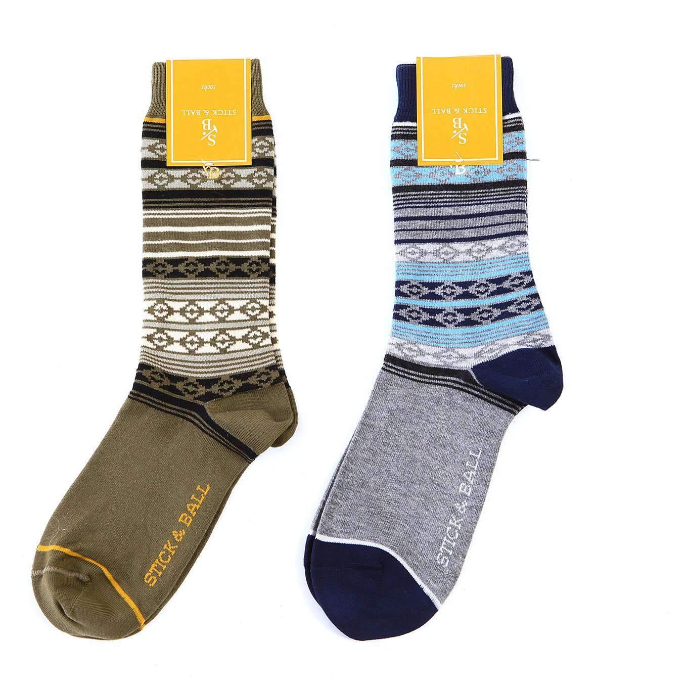 Men's Pampa Dress Socks - Army Green & Olive - Blue & Grey - Stick & Ball 