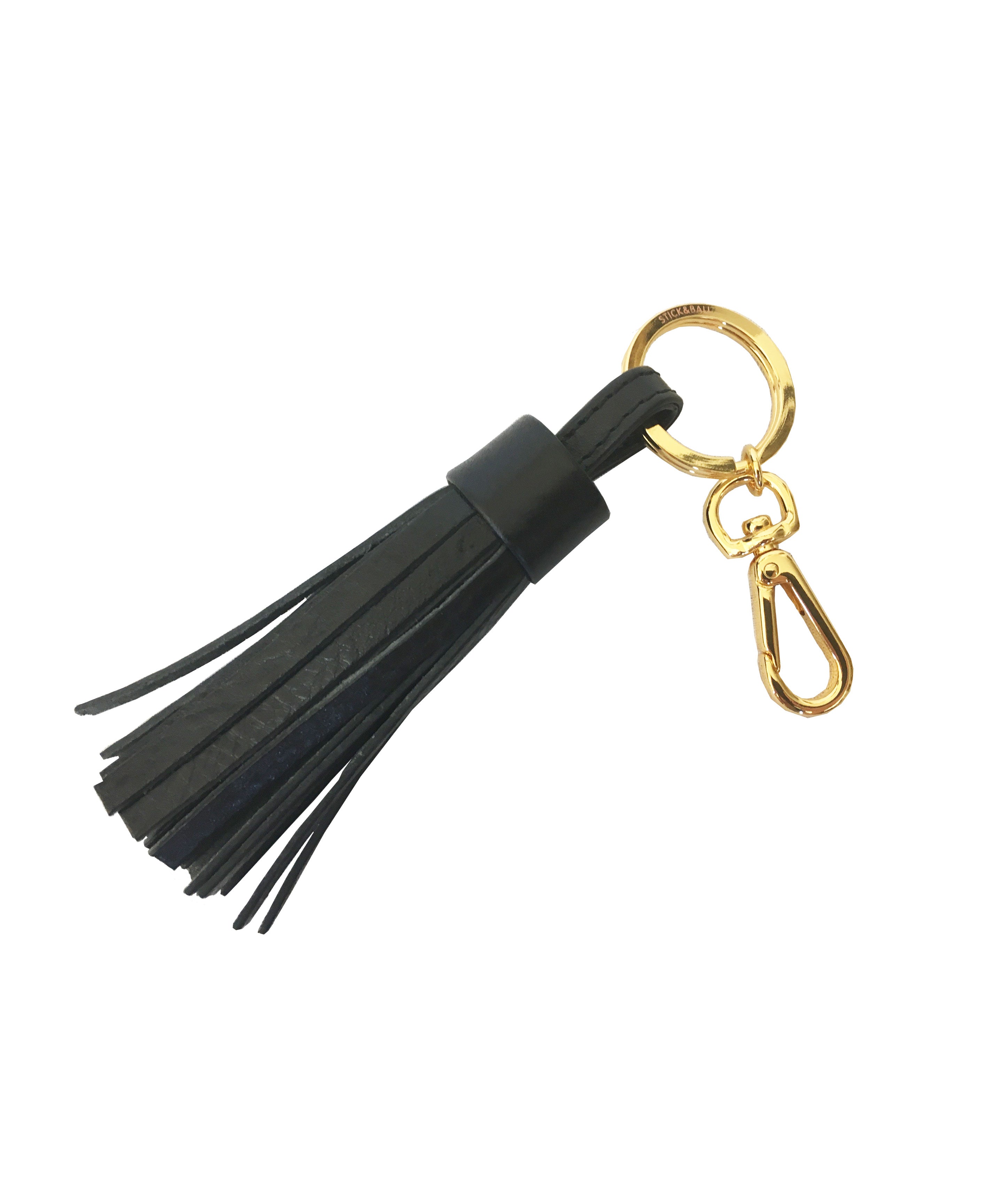 Stick & Ball-Tassel Leather Keychain-Accessory-Black