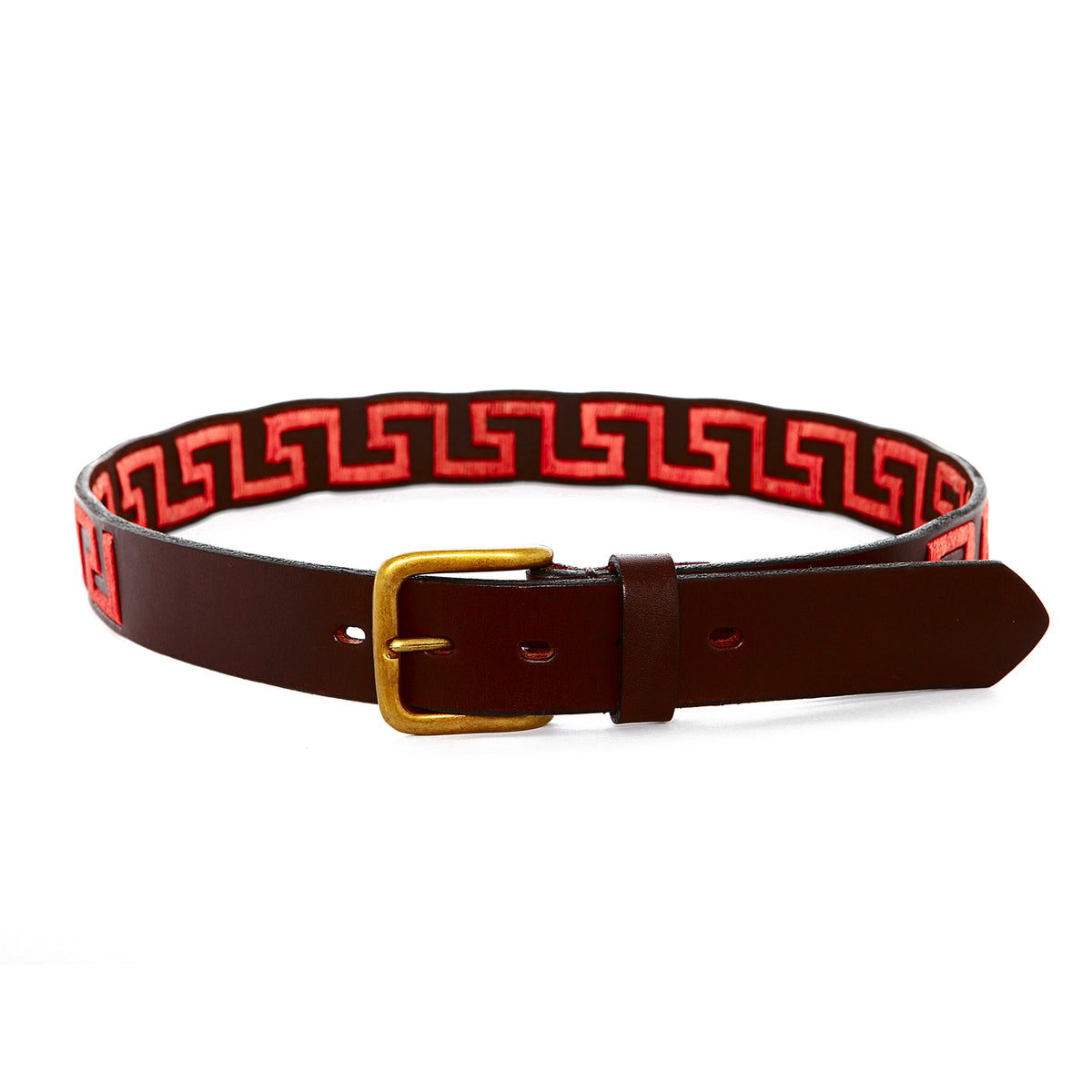 6331 Skinny Mens Womens Unisex Brown Leather Embroidered Polo Belt (85 Cm / unnamed_616fbee2-5414-4da7-  main image 3