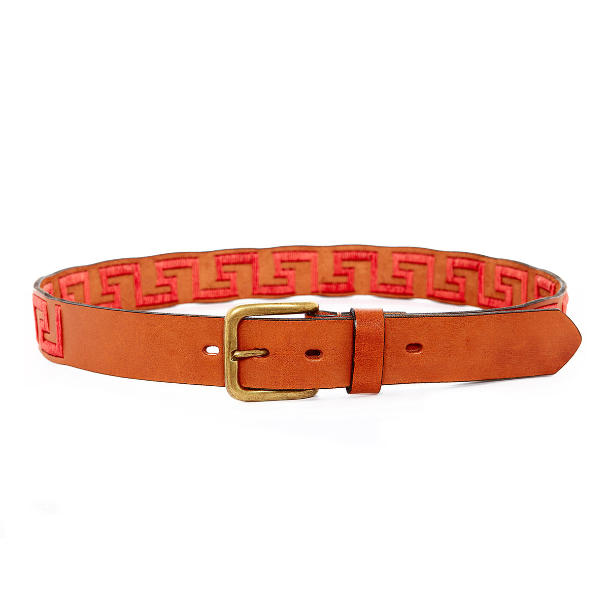 Stick & Ball - Inca Leather Belt Brown and Coral main image 0