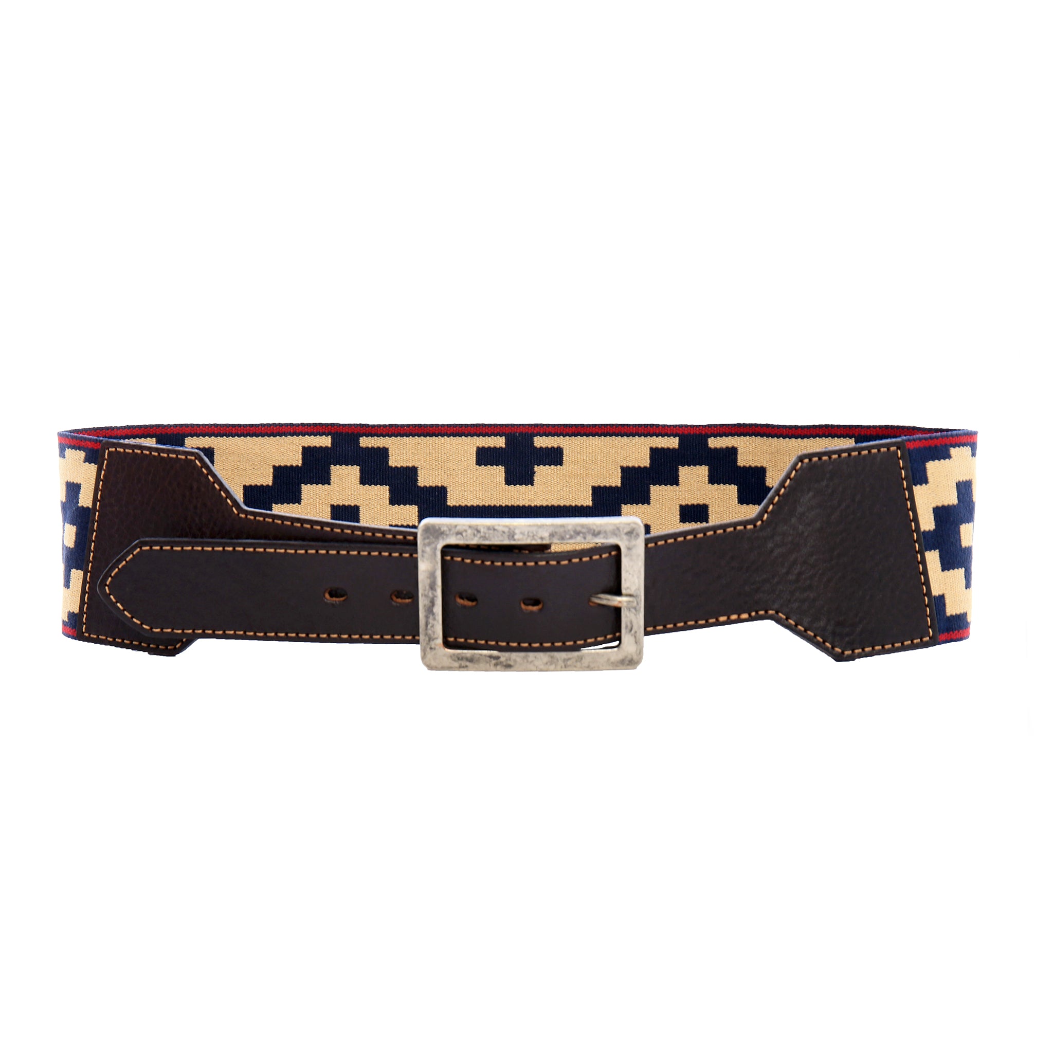 Stick & Ball-Woven Pampa Belt w/ Leather Cinch-Accessory-Navy & Tan w/ Red Trim