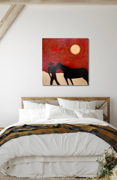 Sunset Man and Horse by Karen Bezuidenhout - 36" x 36"