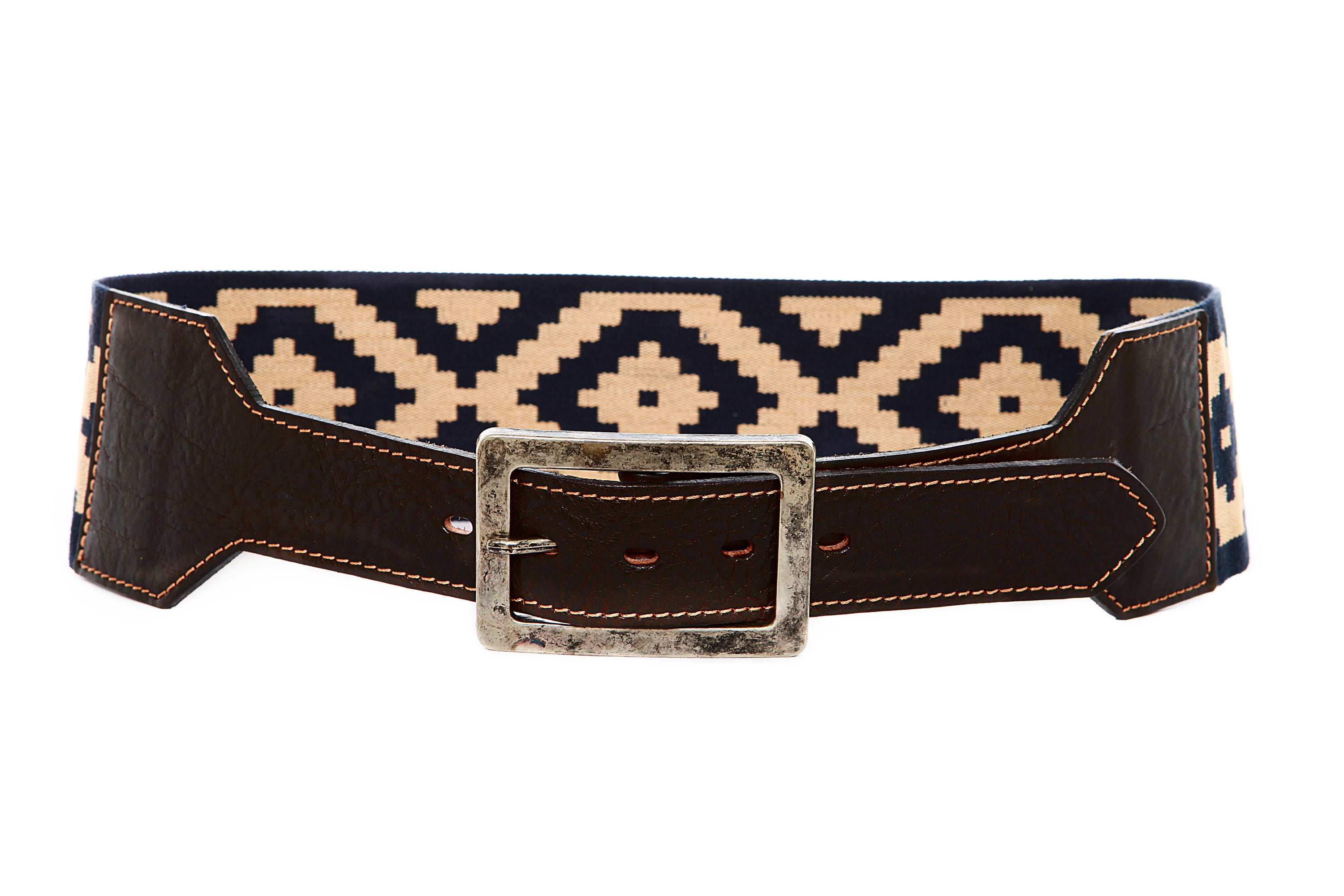 Stick & Ball-Woven Pampa Belt w/ Leather Cinch-Accessory-Navy & Tan