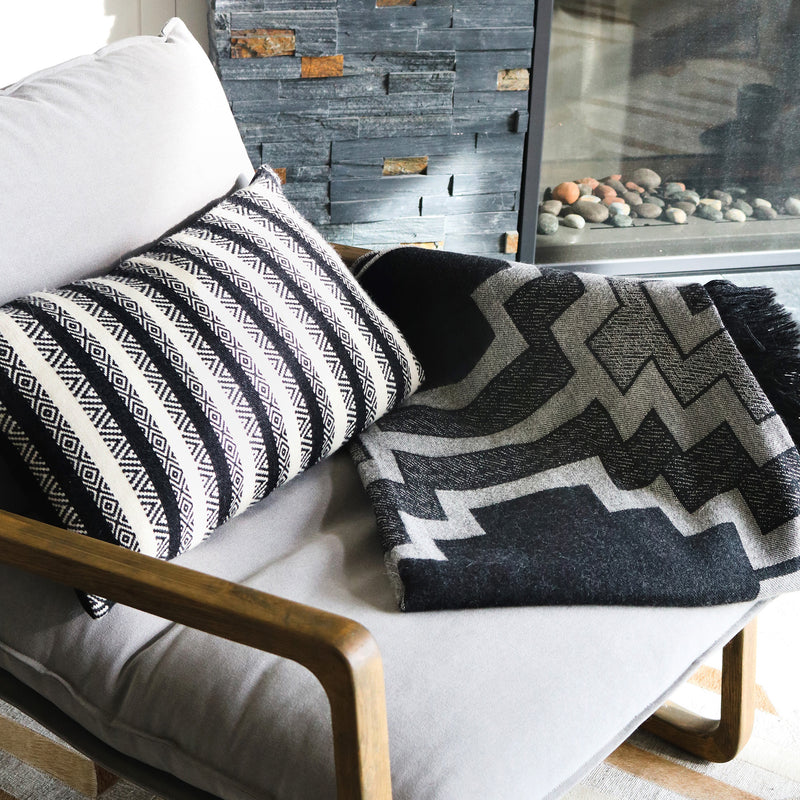  Jacquard-loomed Pampa Design Alpaca Throw Blanket & Diamond Stripe Pillow - Stick & Ball 