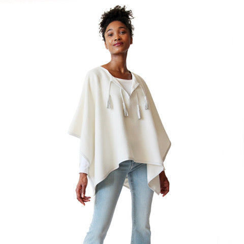Stick & Ball-Leather Trim Tassel Alpaca Poncho-Apparel-