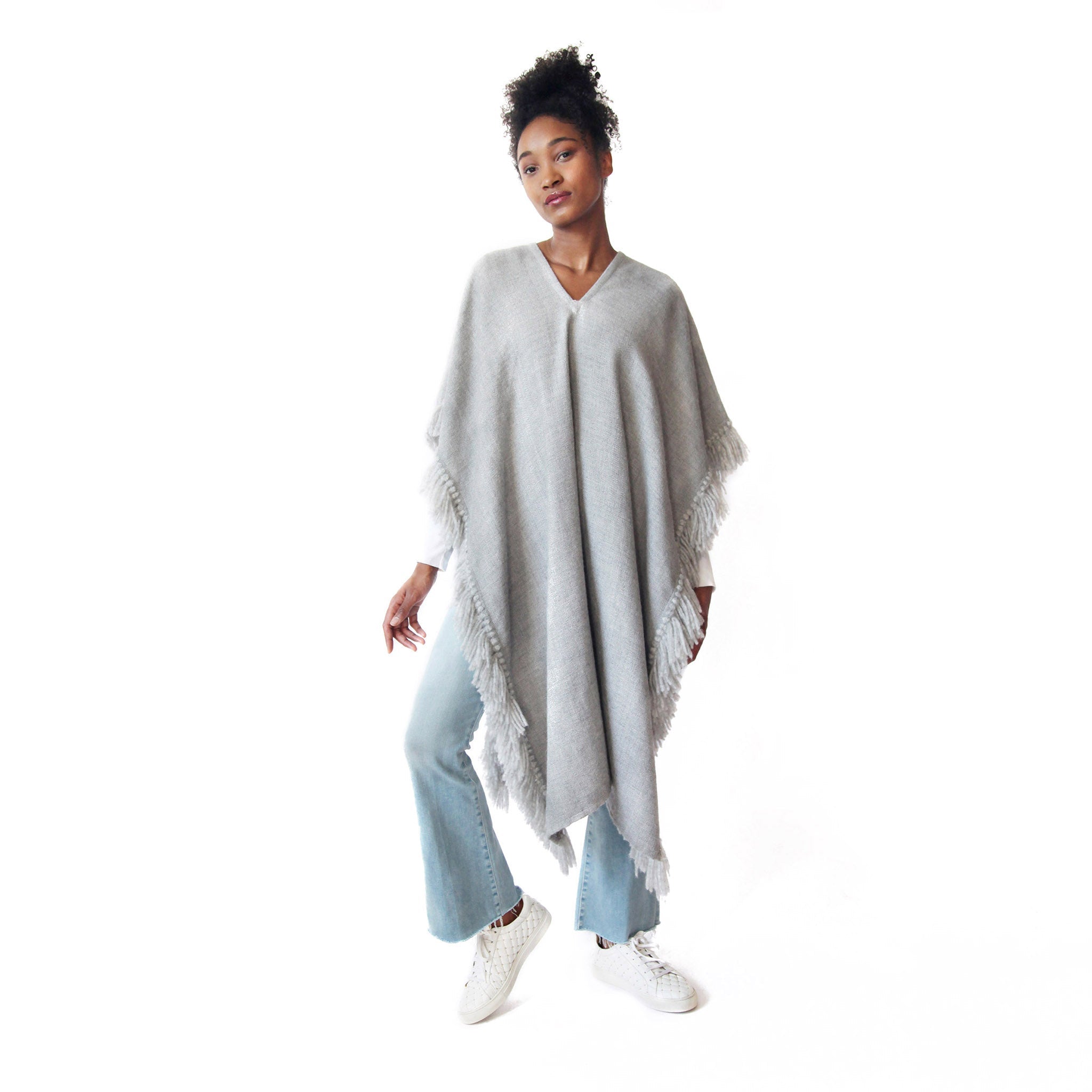 Stick & Ball-Long Fringed Alpaca Poncho-Apparel-