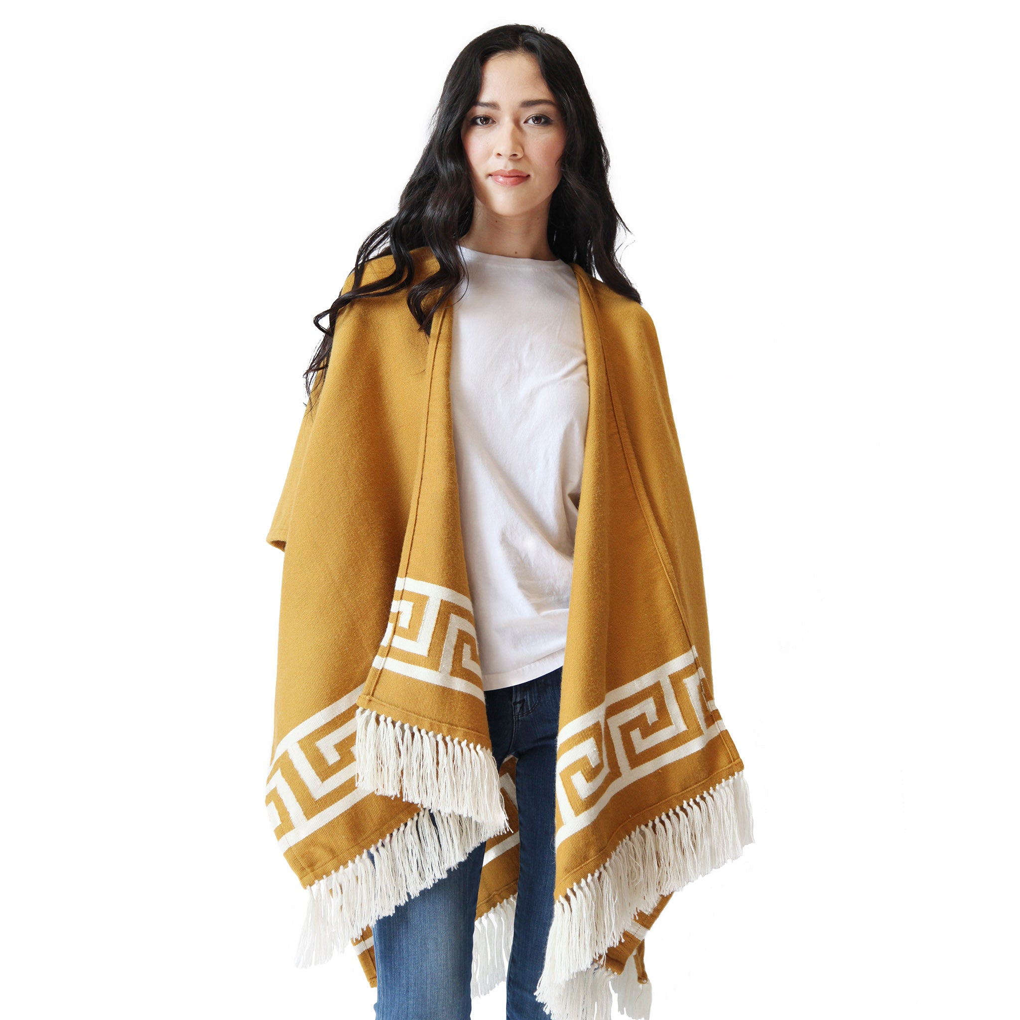woman-wearing-stick-and-ball-apparel-womens-inca-gold-ruana-wrap