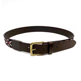 Stick & Ball Cinta Pampa Polo Belt featuring vegetable tanned leather, tri-color weave and solid brass buckle - front view