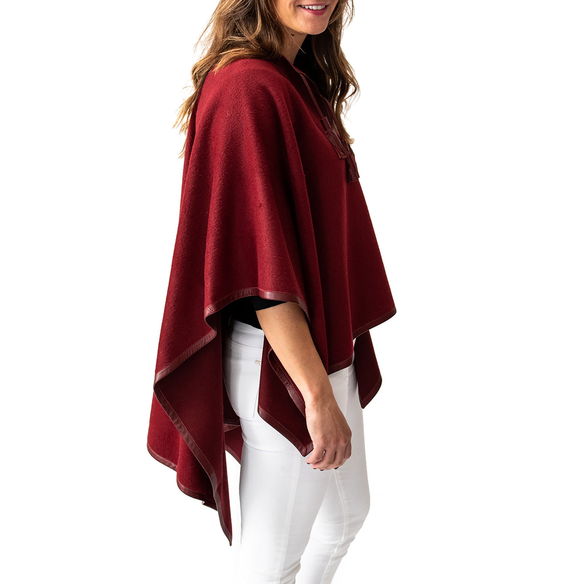 Stick & Ball-Leather Trim Tassel Alpaca Poncho-Apparel-