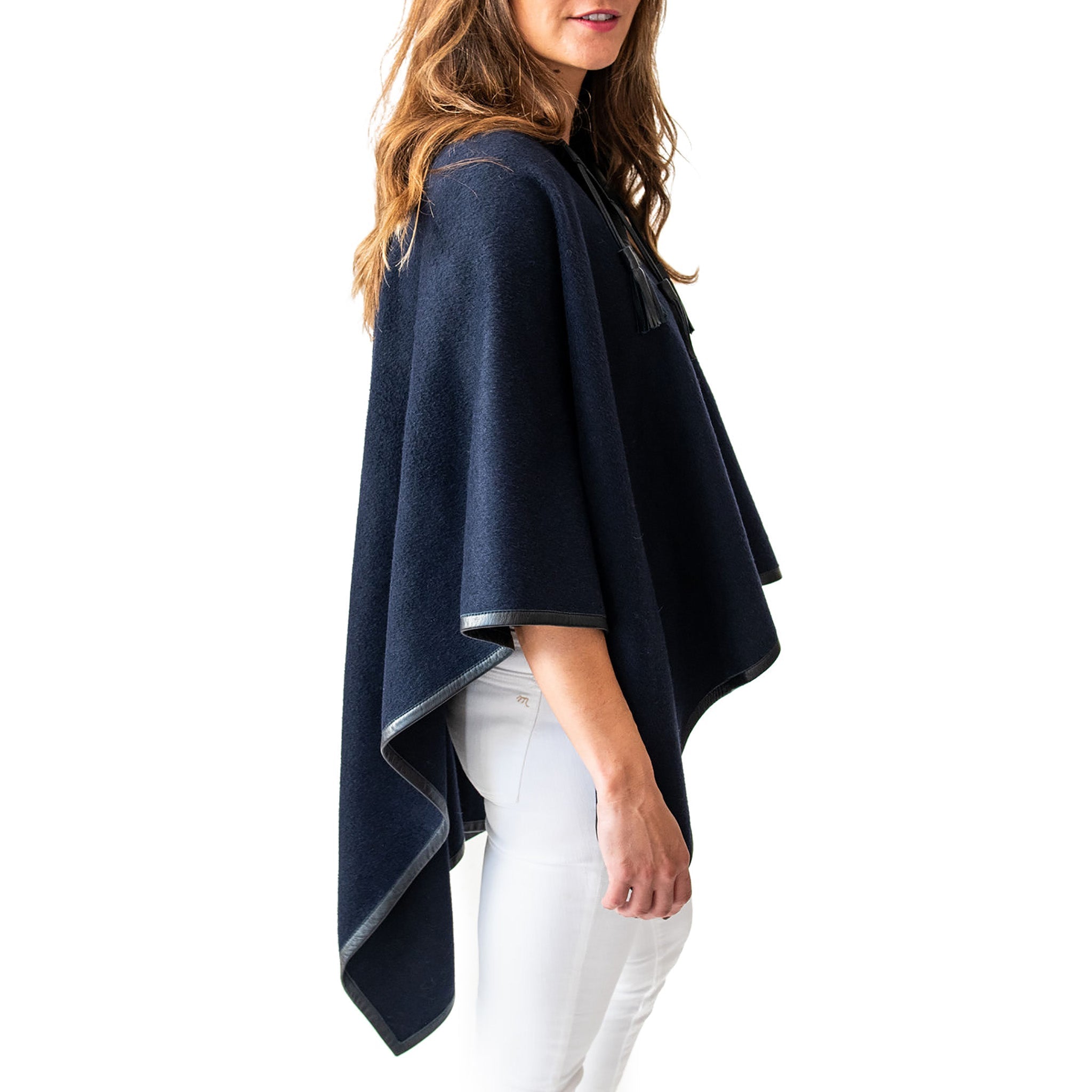 Stick & Ball-Leather Trim Tassel Alpaca Poncho-Apparel-