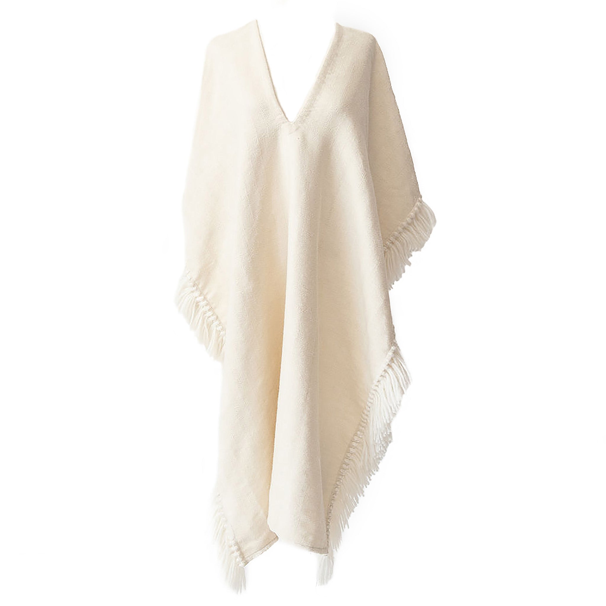 Stick & Ball-Long Fringed Alpaca Poncho-Apparel-Winter White