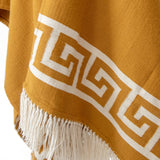 Pattern details of Handwoven Inca Gold Alpaca Ruana/Wrap with tassels - Stick & Ball 