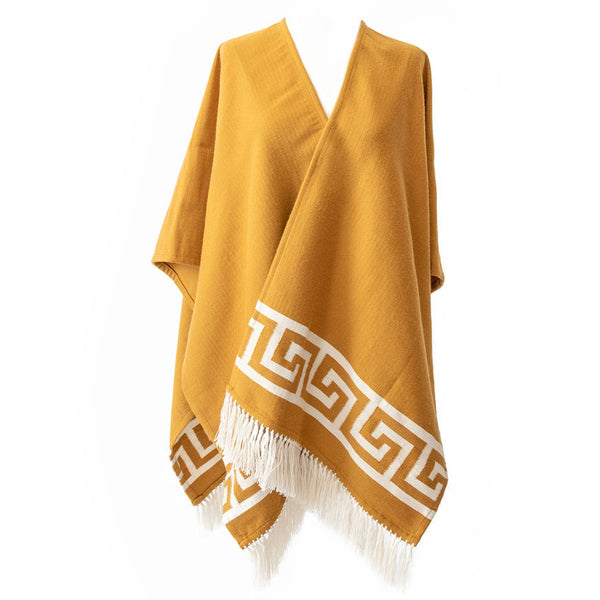 Handwoven Inca Gold Alpaca Ruana/Wrap with tassels - Stick & Ball 