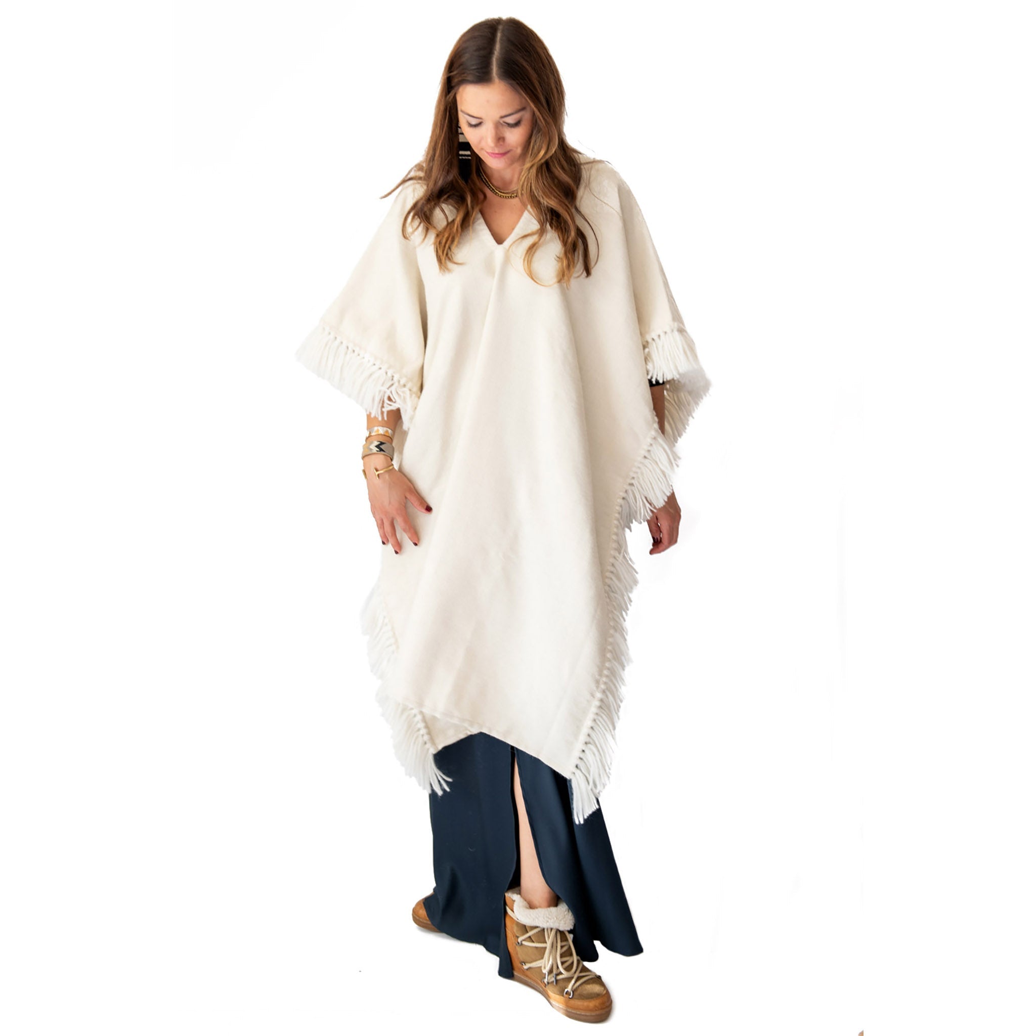 Stick & Ball-Long Fringed Alpaca Poncho-Apparel-