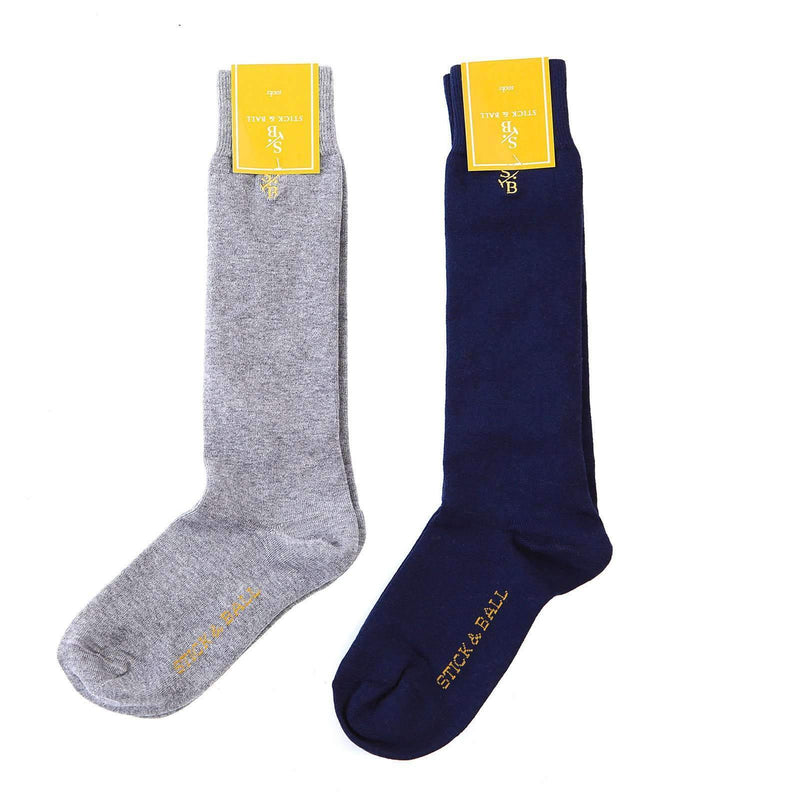 Men's Solid Logo Boot Socks - Navy - Grey - Stick & Ball 