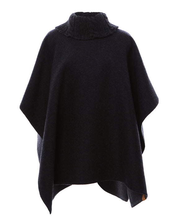 Reversible Knit Collar Alpaca Poncho in Charcoal & Heather Grey - Stick & Ball 