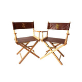 Two Director's Chairs, leather with gold embroidered Stick & Ball Logo