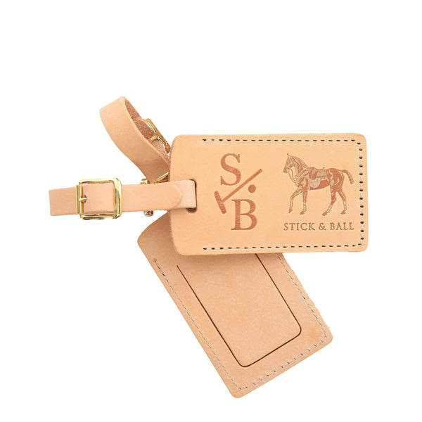 Two Handmade Leather Luggage Tags with Signature Polo Pony - Stick & Ball 