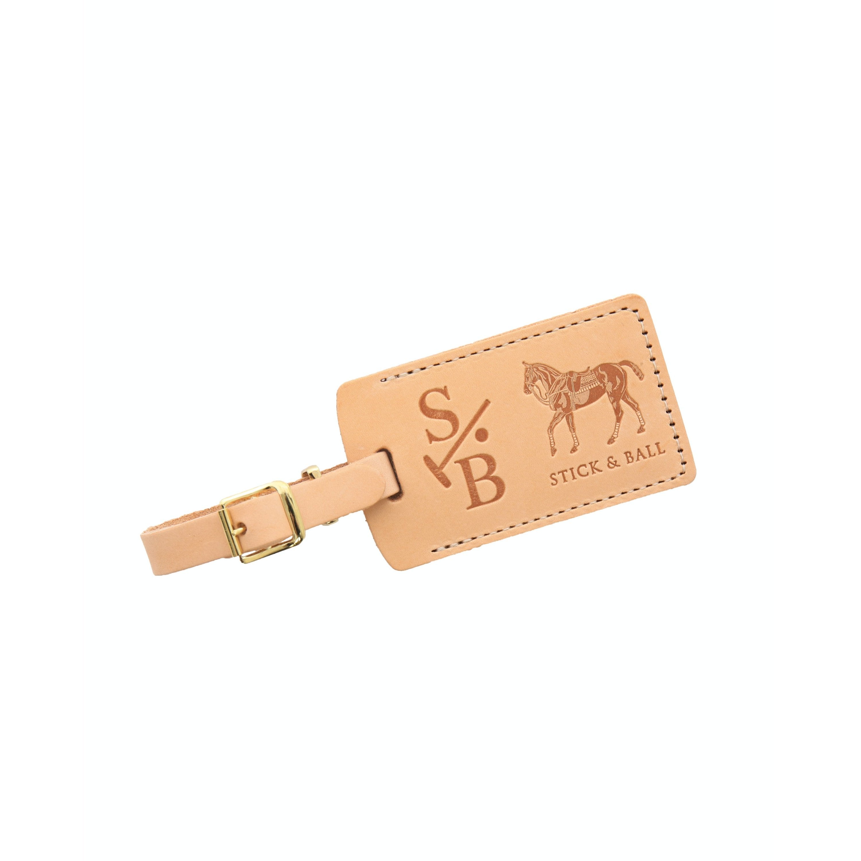 Handmade Leather Luggage Tag with signature Polo Pony - Stick & Ball 