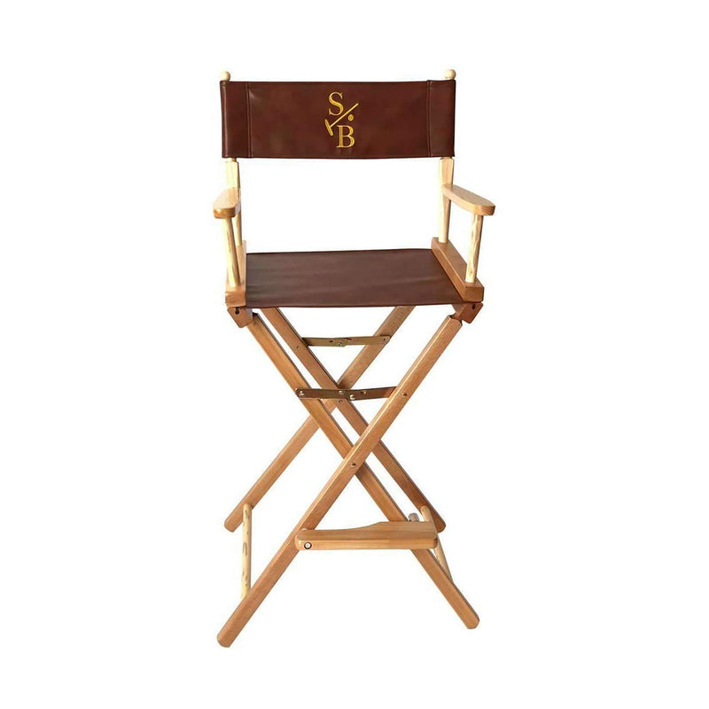 Bar Height Director's Chair, leather with gold embroidered Stick & Ball Logo