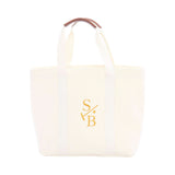 Cotton Canvas White Embroidered Tote with Stick & Ball Logo in Gold
